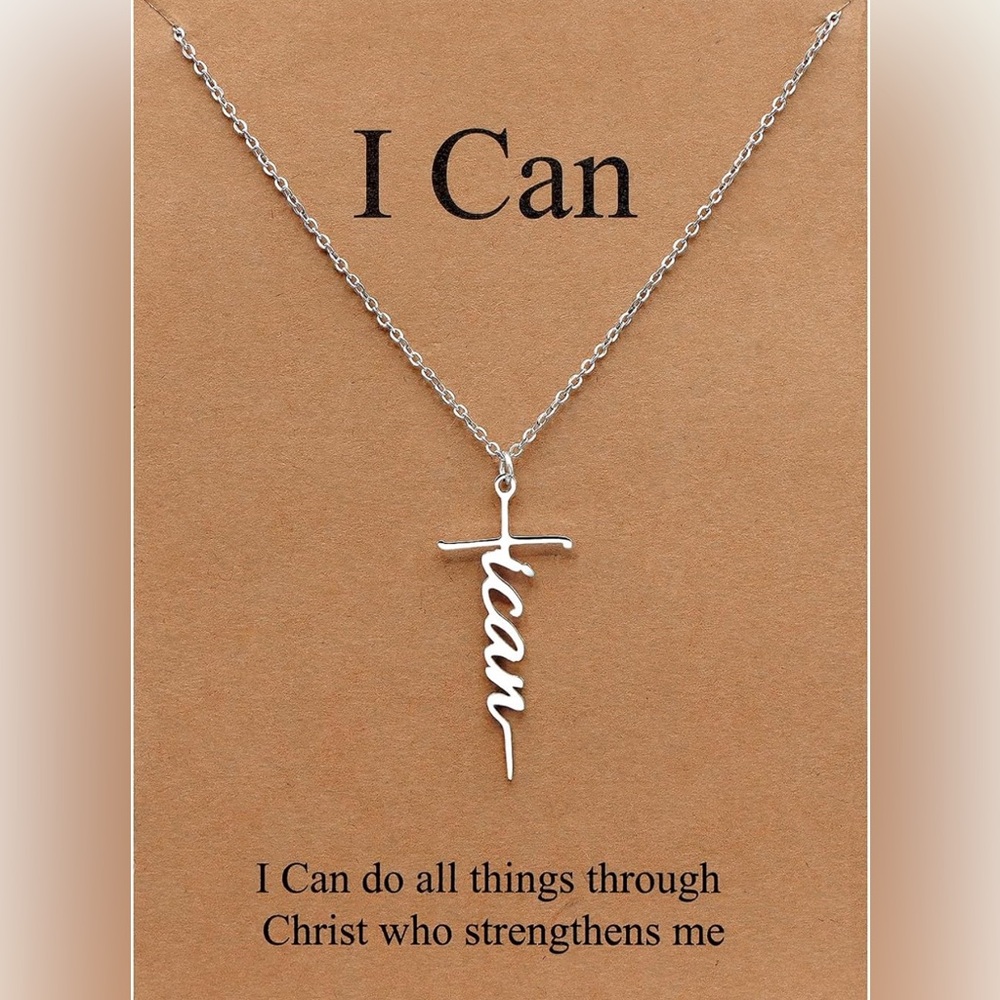Faith Cross Necklace - Writiten "I can" in Stainless Streel 18 inches in chain